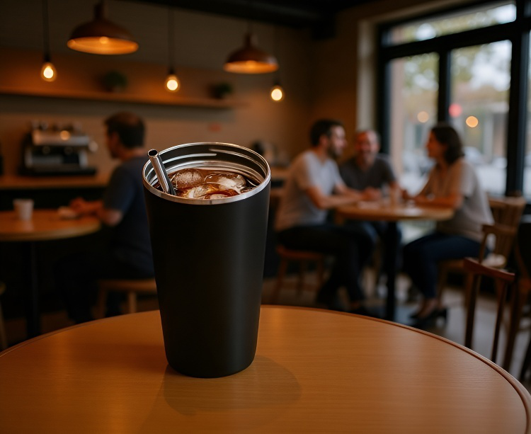 보냉 기능이 강조된 신축식 빨대컵 이미지