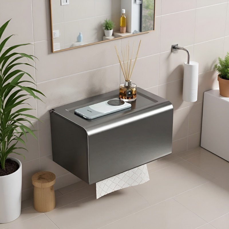 Waterproof Space Aluminum Toilet Paper Holder with Shelf