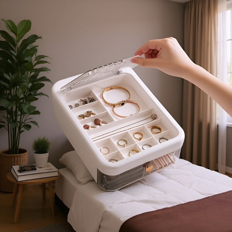 Große Schmuckaufbewahrungsbox mit mehreren Fächern, tragbar und staubdicht