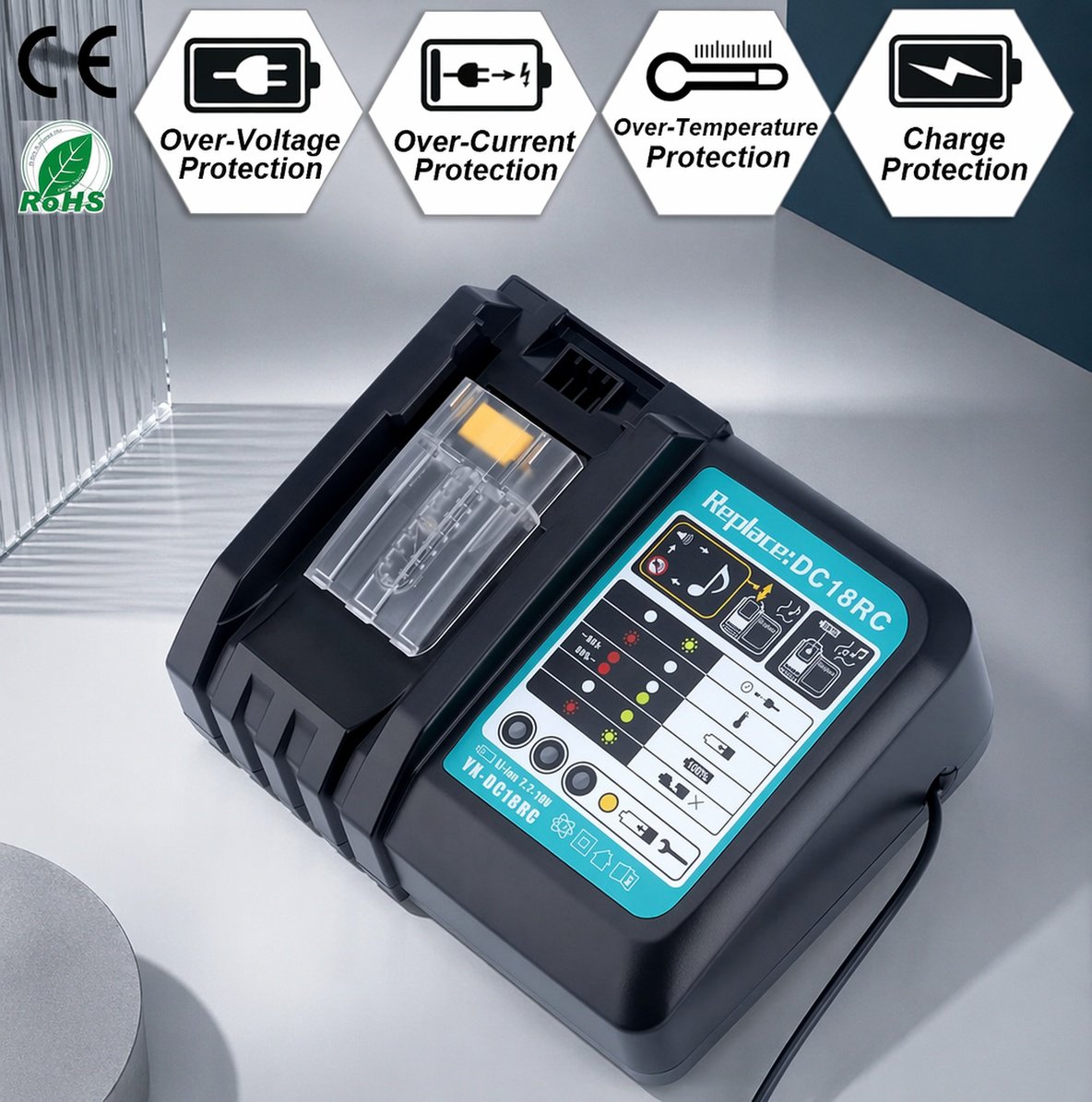Makita DC18RC charger with 18V battery attached
