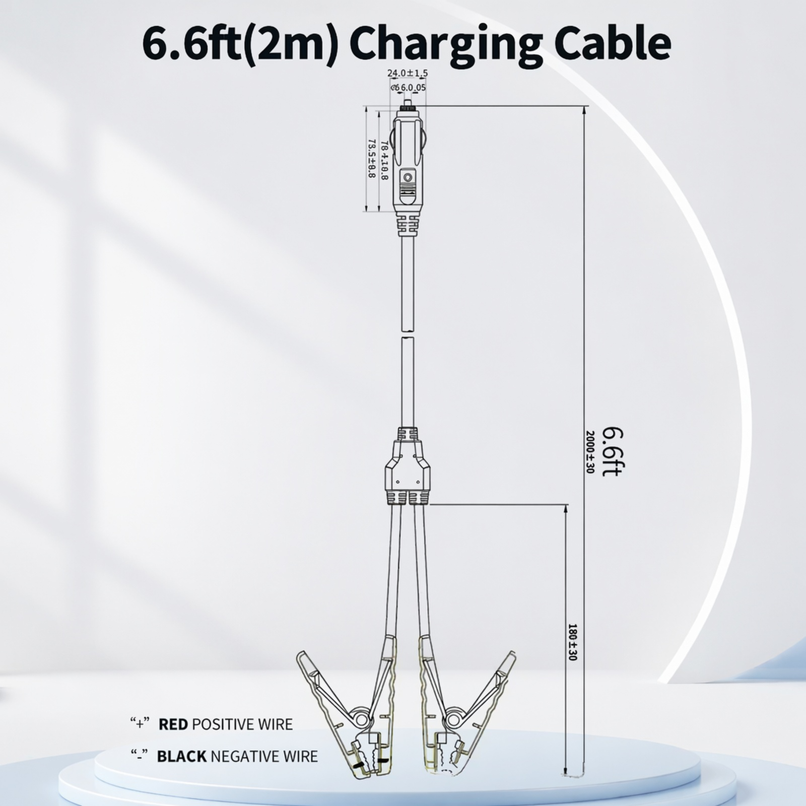 Universal car battery charging cable compatible with most vehicles