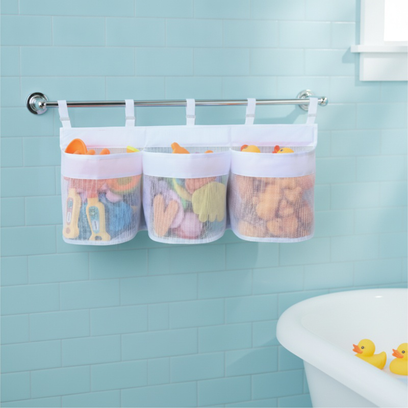 Netztasche zur Aufbewahrung von Kinderspielzeug im Badezimmer, Mehrfachgitter, grün