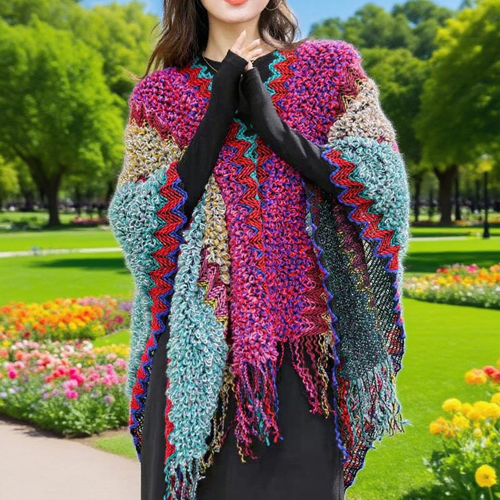 A women's woolen printed cape with two sides and a shawl