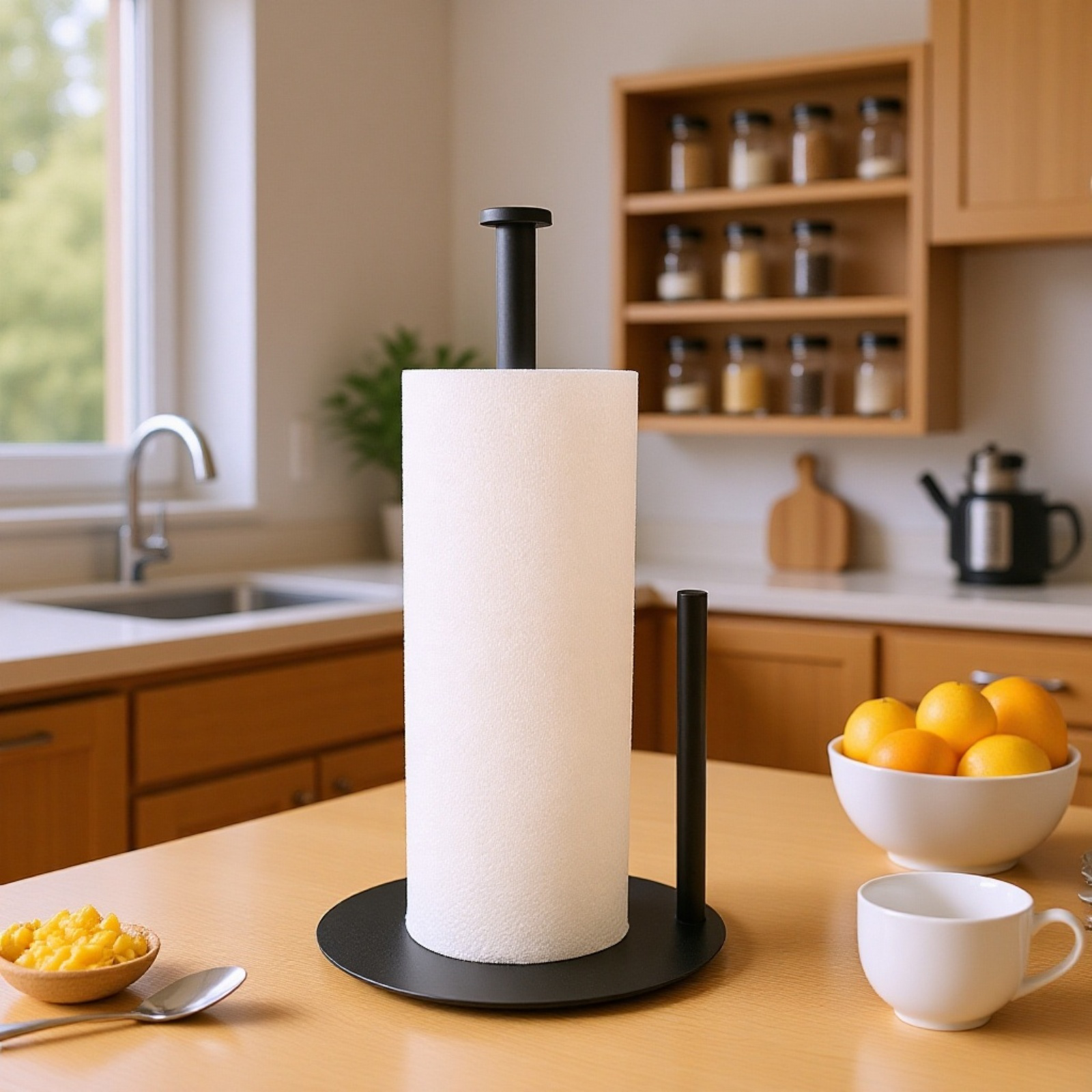 ステンレス製キッチンペーパーホルダー　立て型ロールペーパースタンド
