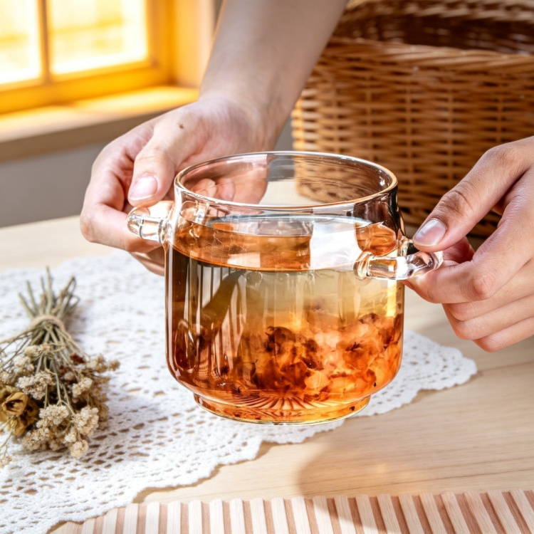 Heat Resistant Glass Soup Pot for Household, Double Handle Stew and Steamed Egg Pot