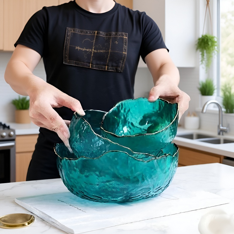 Clear Glass Bowl Hammered Japanese Fruit Plate High Color Salad Bowl Popular Fruit Bowl