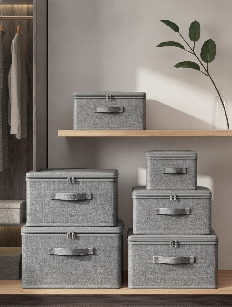 Cationic flip-top storage box for clothes and home textiles