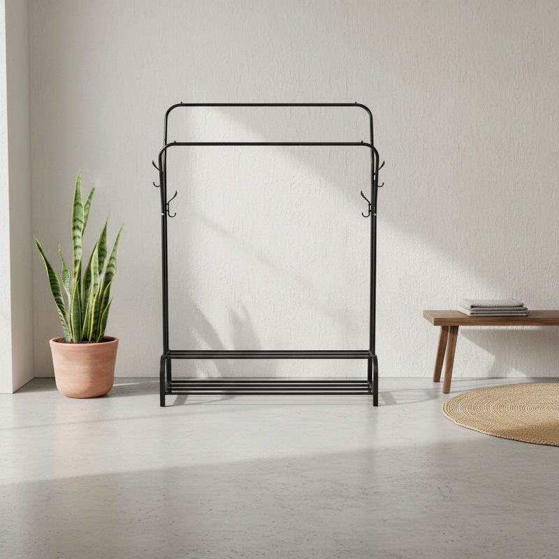 Household double pole floor drying rack