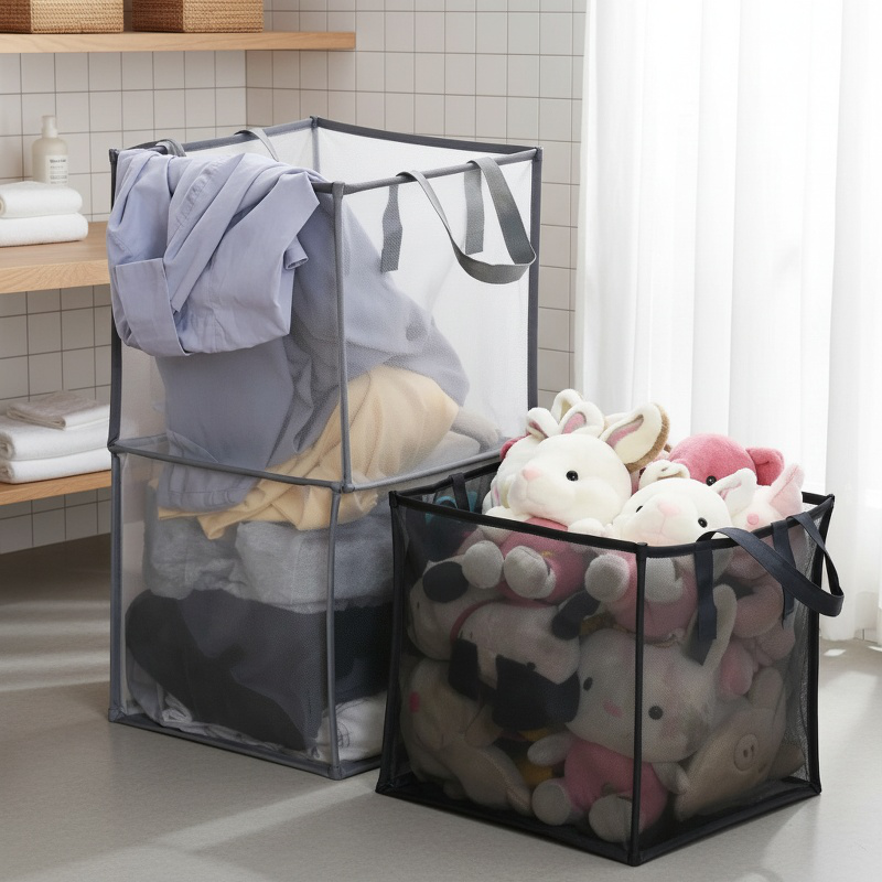 Portable laundry hamper featuring breathable mesh design