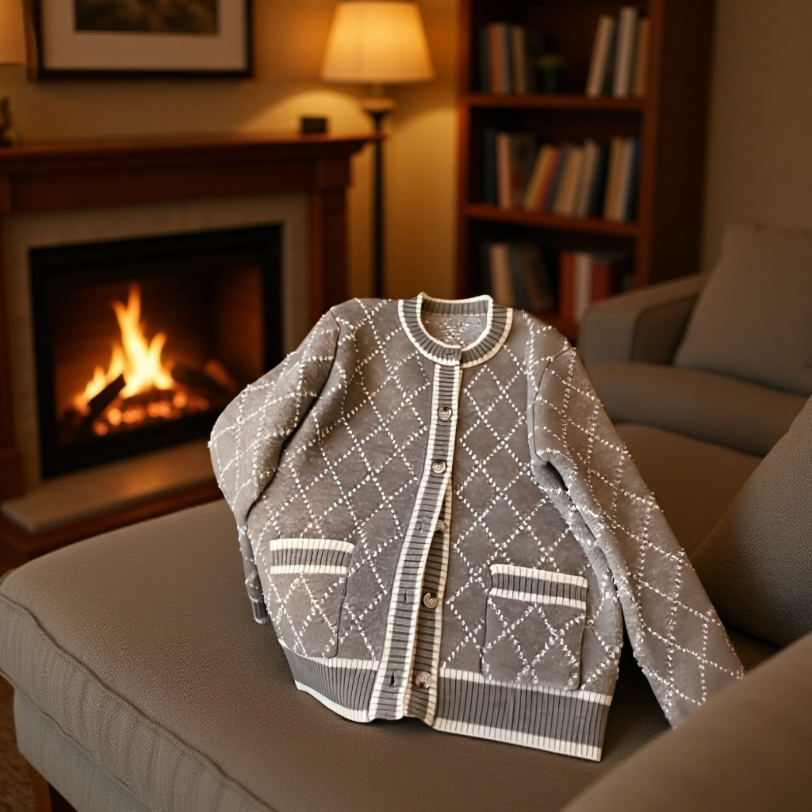 デザイン感のある女性用ニットカーディガン、ゆったりとした小衆スタイル