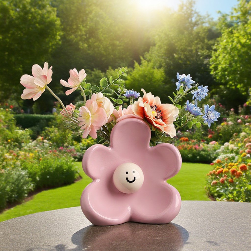 Keramická váza na květiny ve stylu roztomilého úsměvu, ozdoba do pokoje