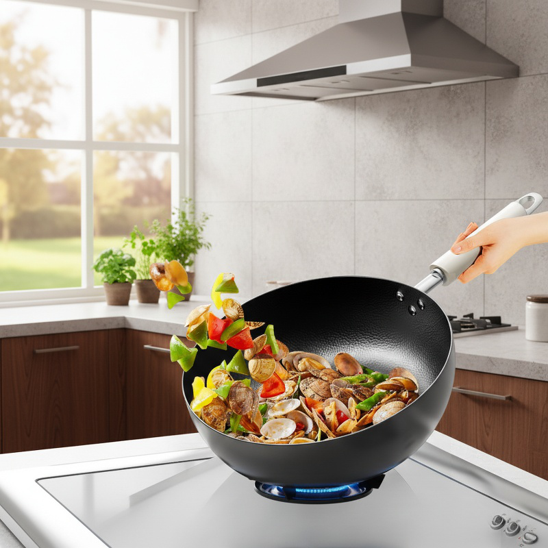 Uncoated Household Iron Deep Frying Pan
