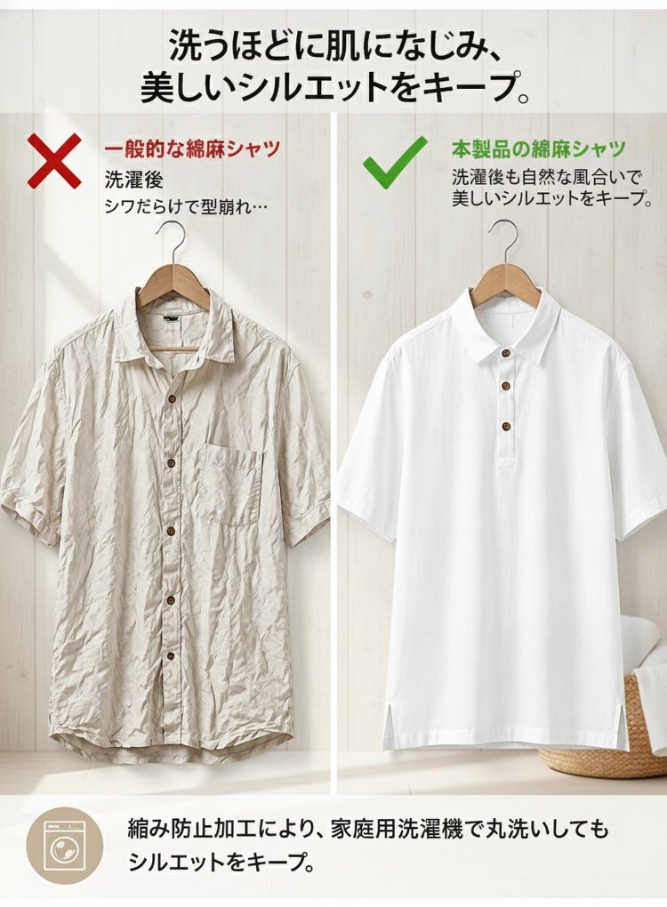 夏向けメンズシャツのディテール