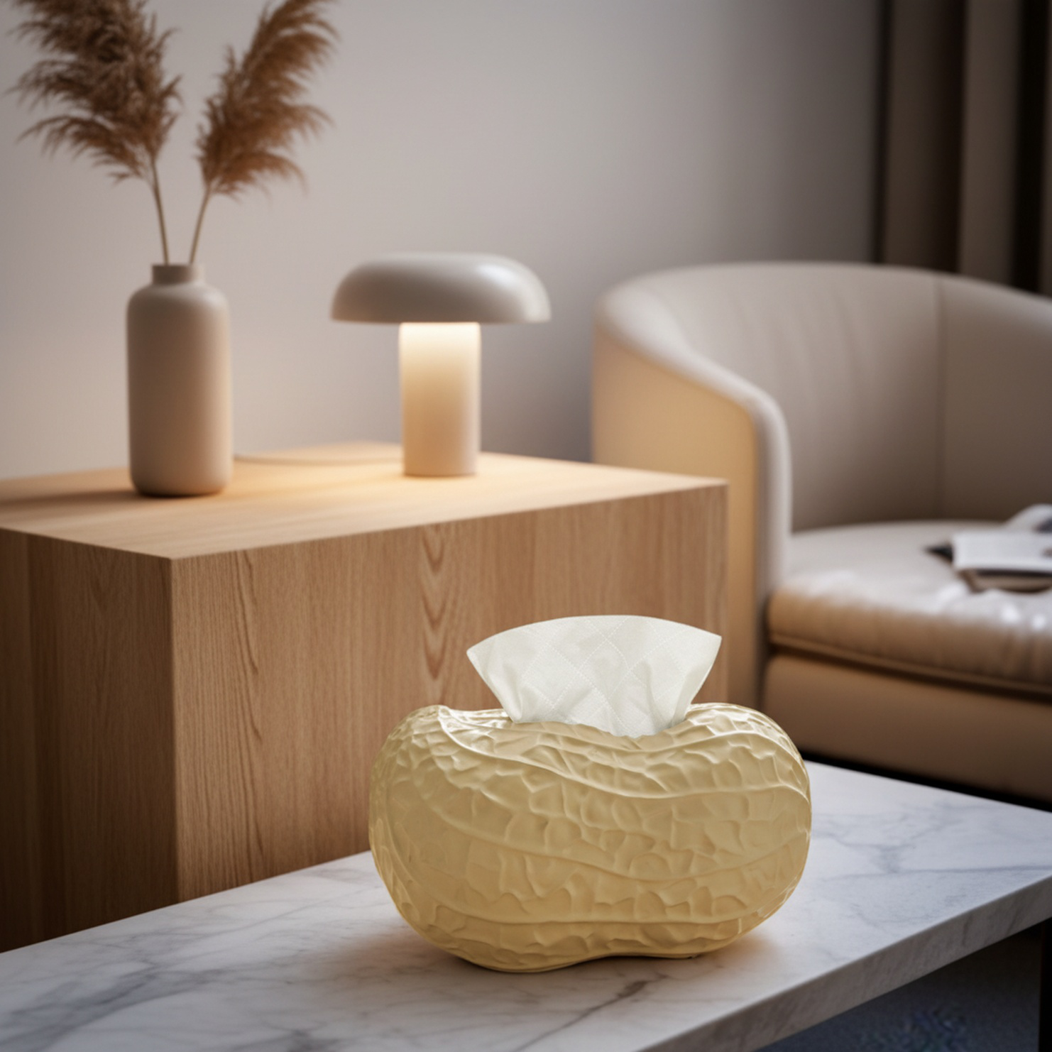 Stylish ceramic tissue box with unique peanut design