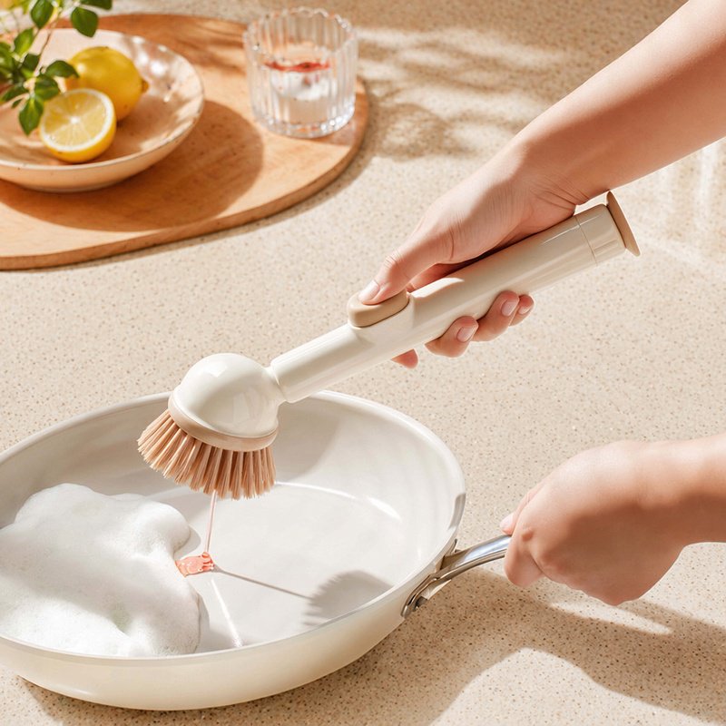 Vertical Long Handle Liquid-Dispensing Pot Brush