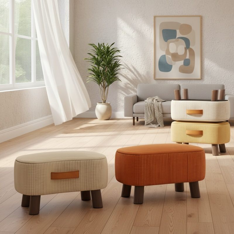 Portable Solid Wood Footstool Shoe Changing Stool and Coffee Table