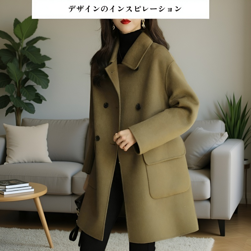 韓国風スリムフィット中長丈ウールコート レディース