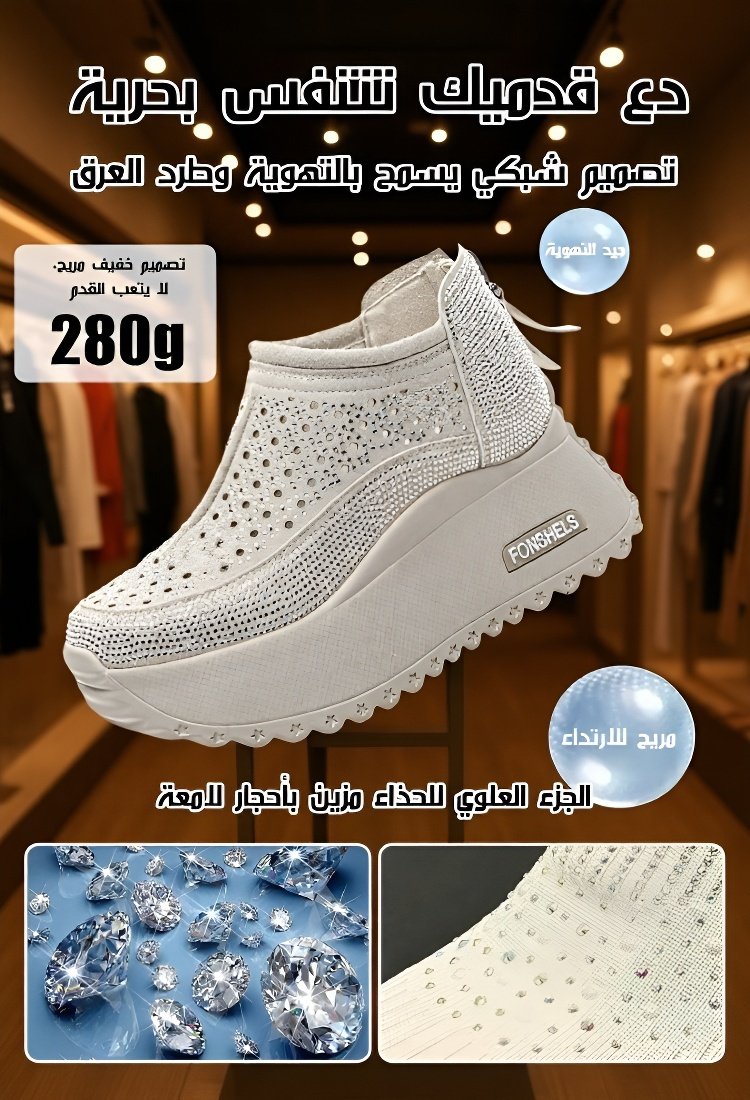 (زيادة الطول 8 سم بصريا) حذاء رياضي عصري بكعب سميك للنساء