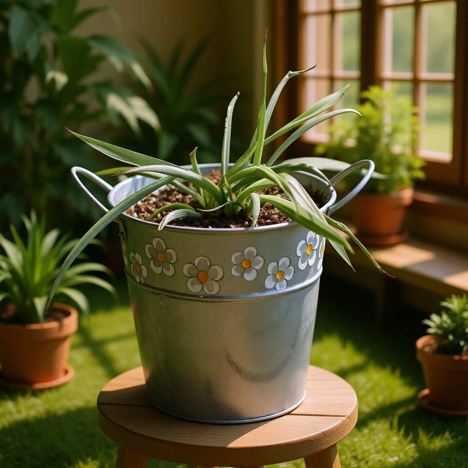 Vintage Garden Distressed Metal Flower Pot
