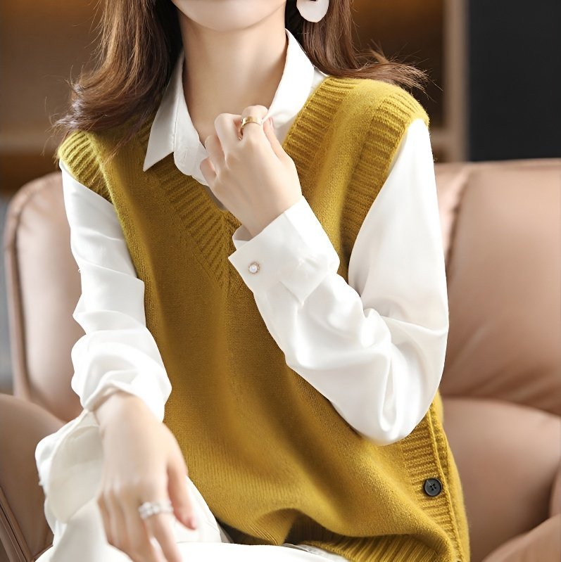 おしゃれレイヤードVネックノースリーブセーター ベスト レディース