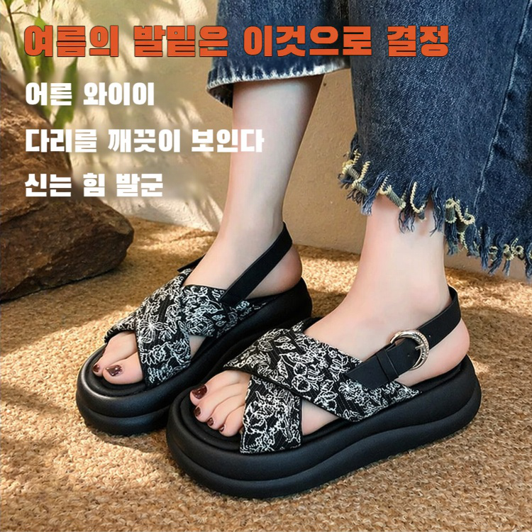 여성 아웃도어 비치 샌들 뉴 차이나 로마네스크 샌들 통굽 스포츠 샌들