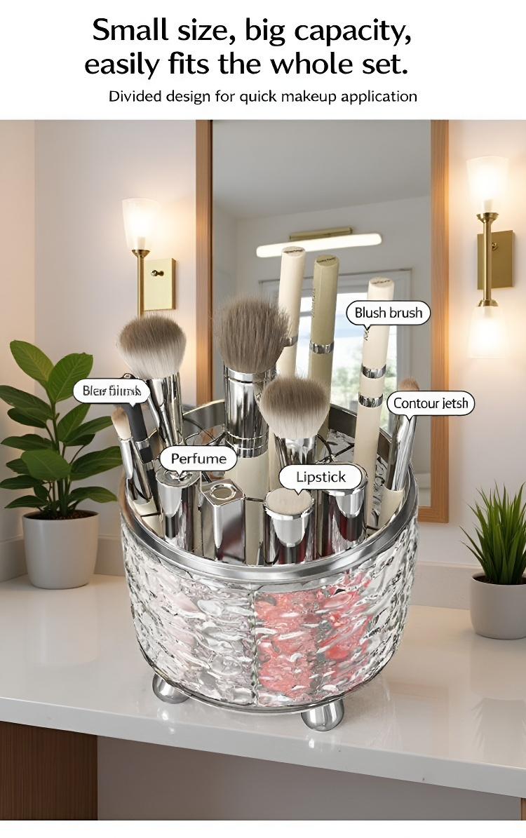 Clear desktop makeup brush storage solution