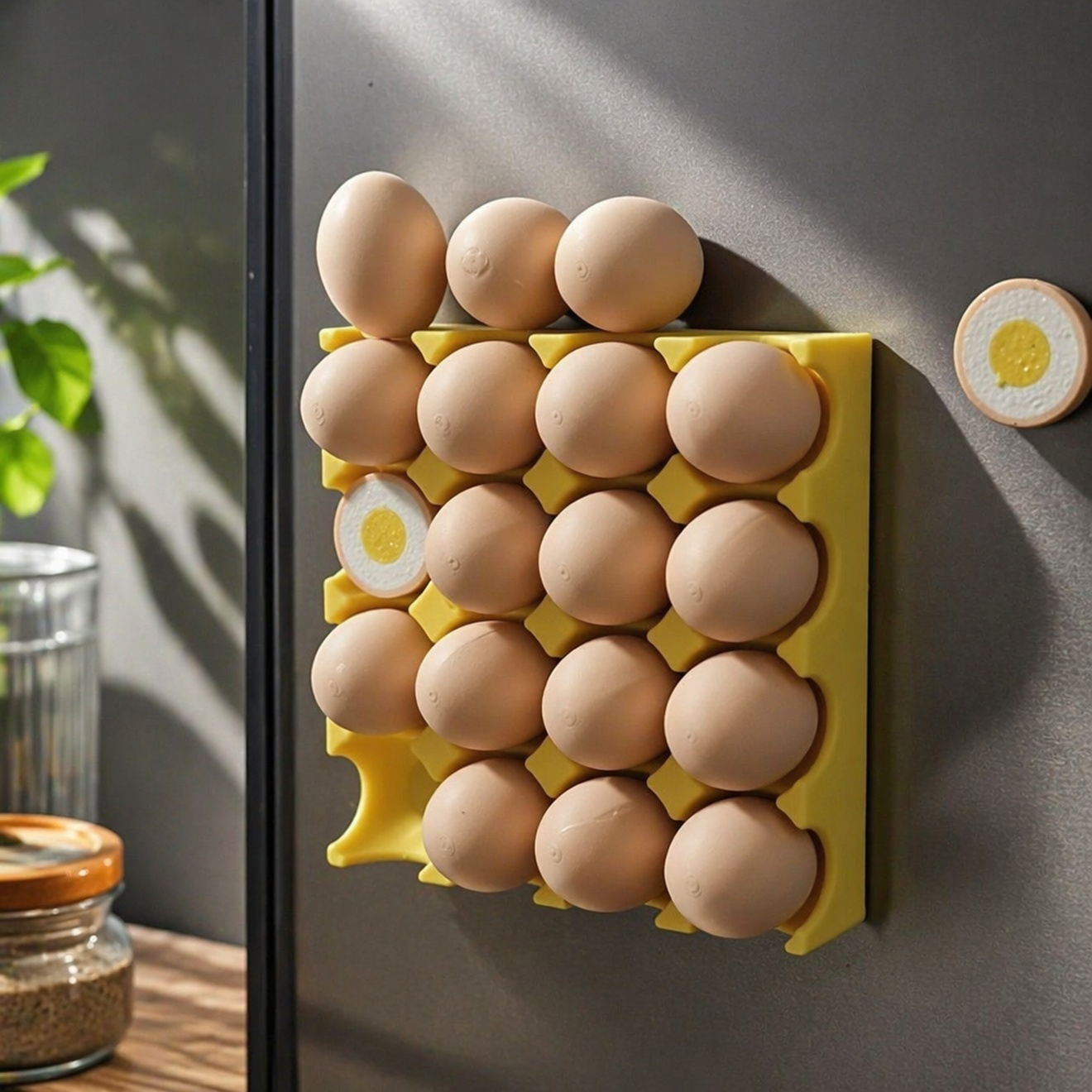 Support à œufs magnétique fixé sur la porte du frigo