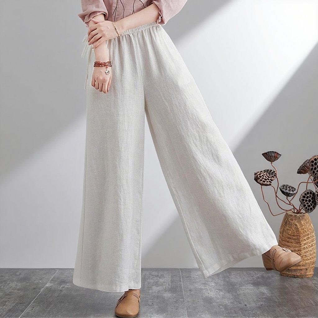 하이웨스트 캐주얼 와이드 팬츠 드롭 와이드 린넨 와이드 팬츠녀