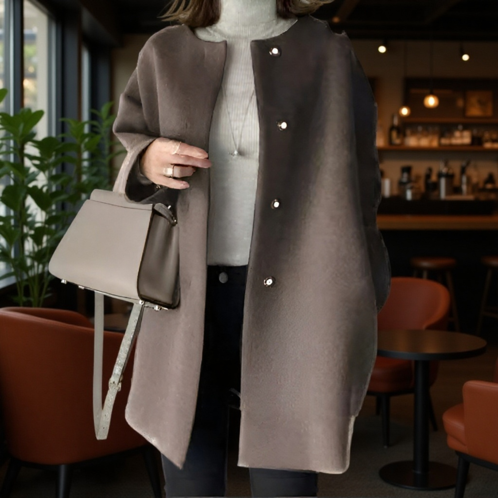 프리미엄 여성 가을 겨울 솔리드 코트 루즈핏 일자 상의 모직 코트 무드 코트