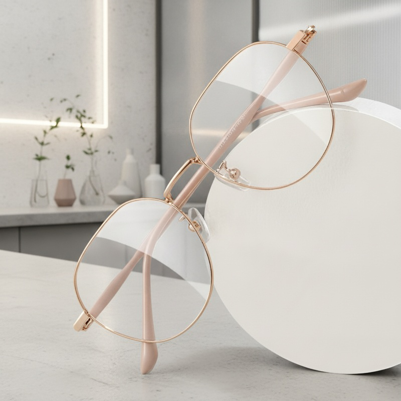 Rose Gold Irregular Metal Frame Reading Glasses