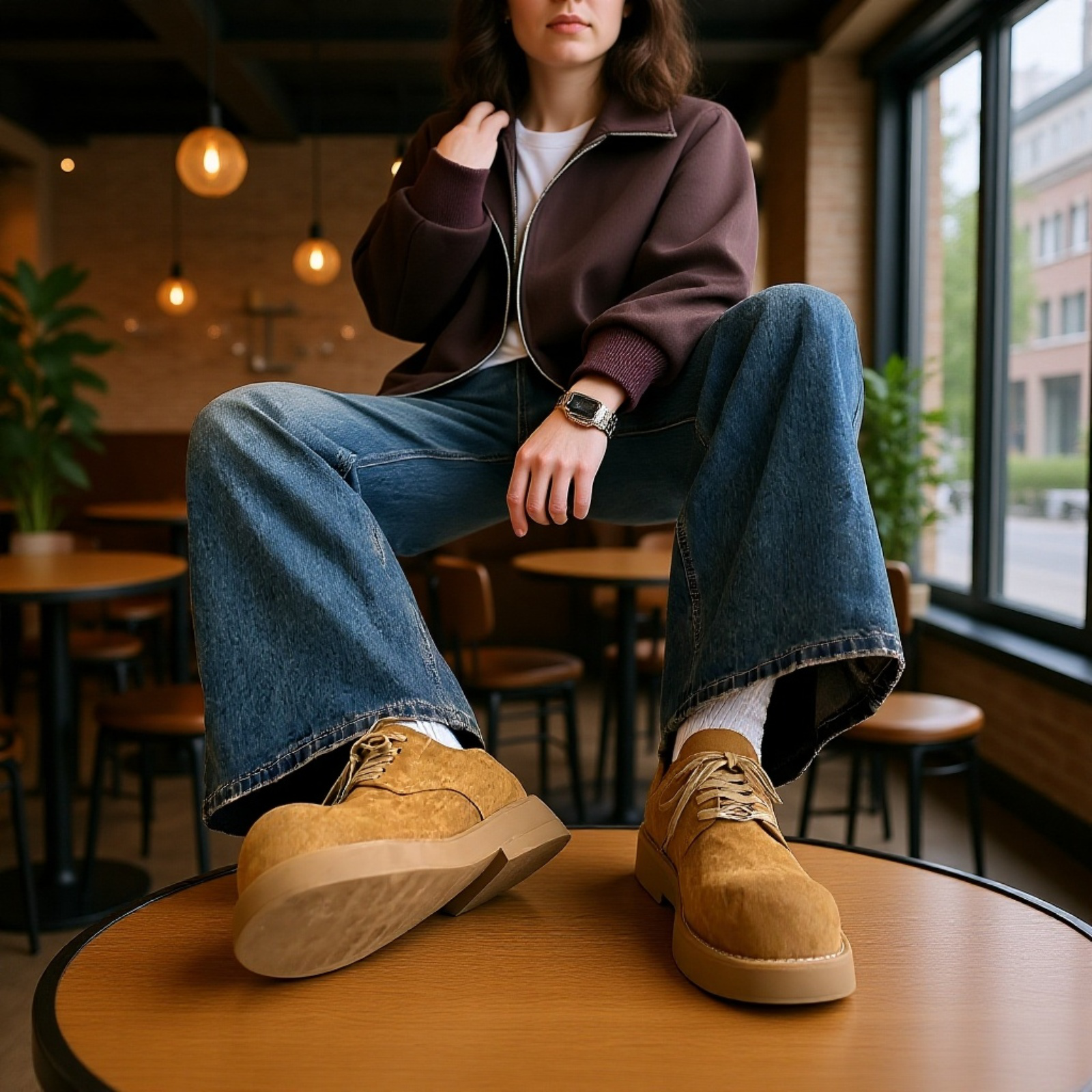 秋冬新作 メンズ デービーシューズ 厚底ローカット イエローブーツ 丸トゥ皮靴