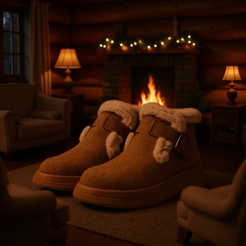 통굽 미끄럼 방지 융털 스노우 부츠 앵클 부츠 아웃도어 보온 북동 원터치 스노우 부츠녀