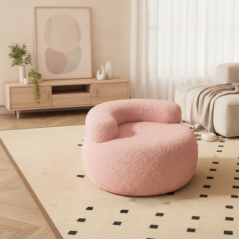Tabouret bas rembourré style crème en peau d'agneau pour la maison