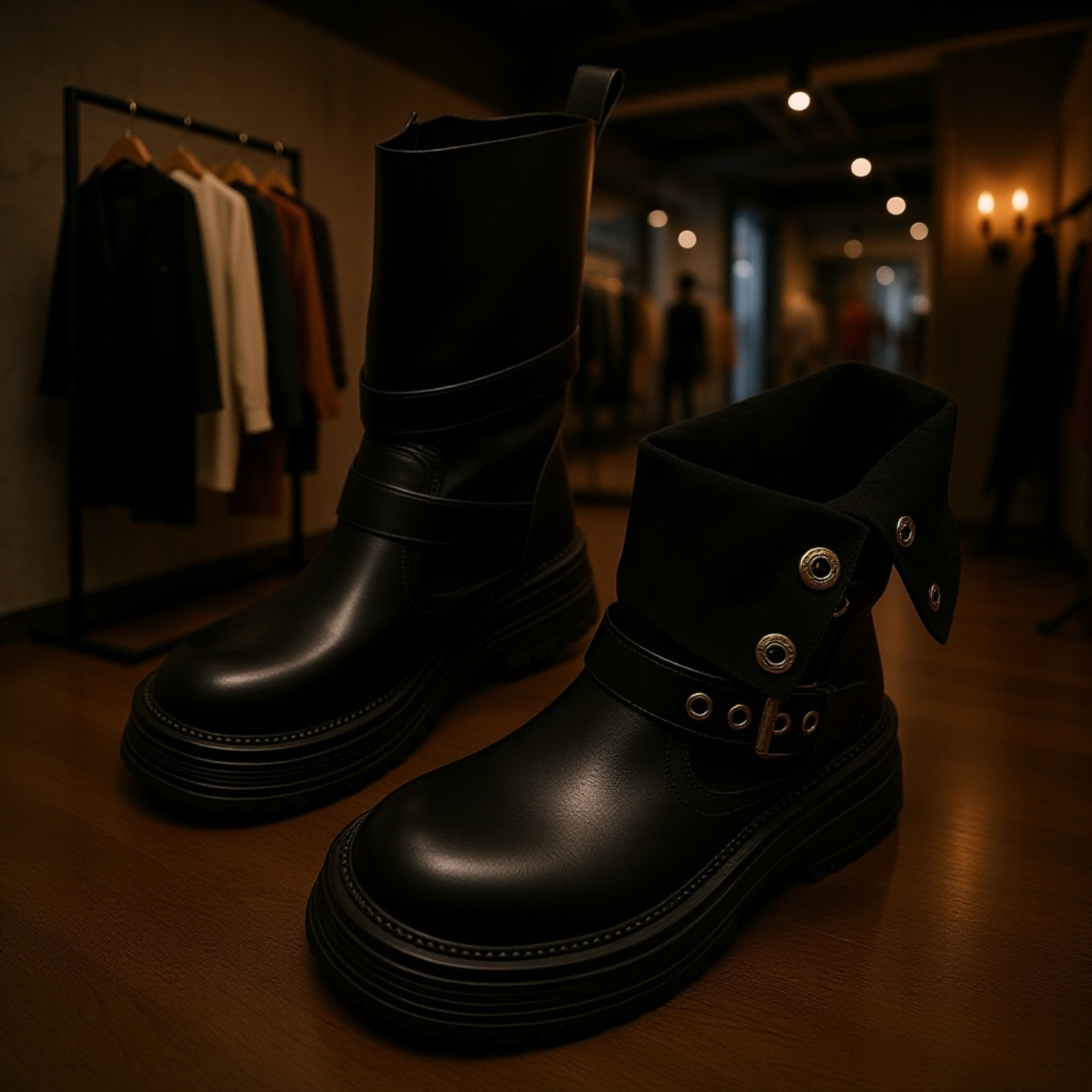 英国風ブーツ、女性用、2025年春秋新作、シングルブーツ、レトロレディースシューズ、ミドルブーツ、厚底ブラックショートブーツ