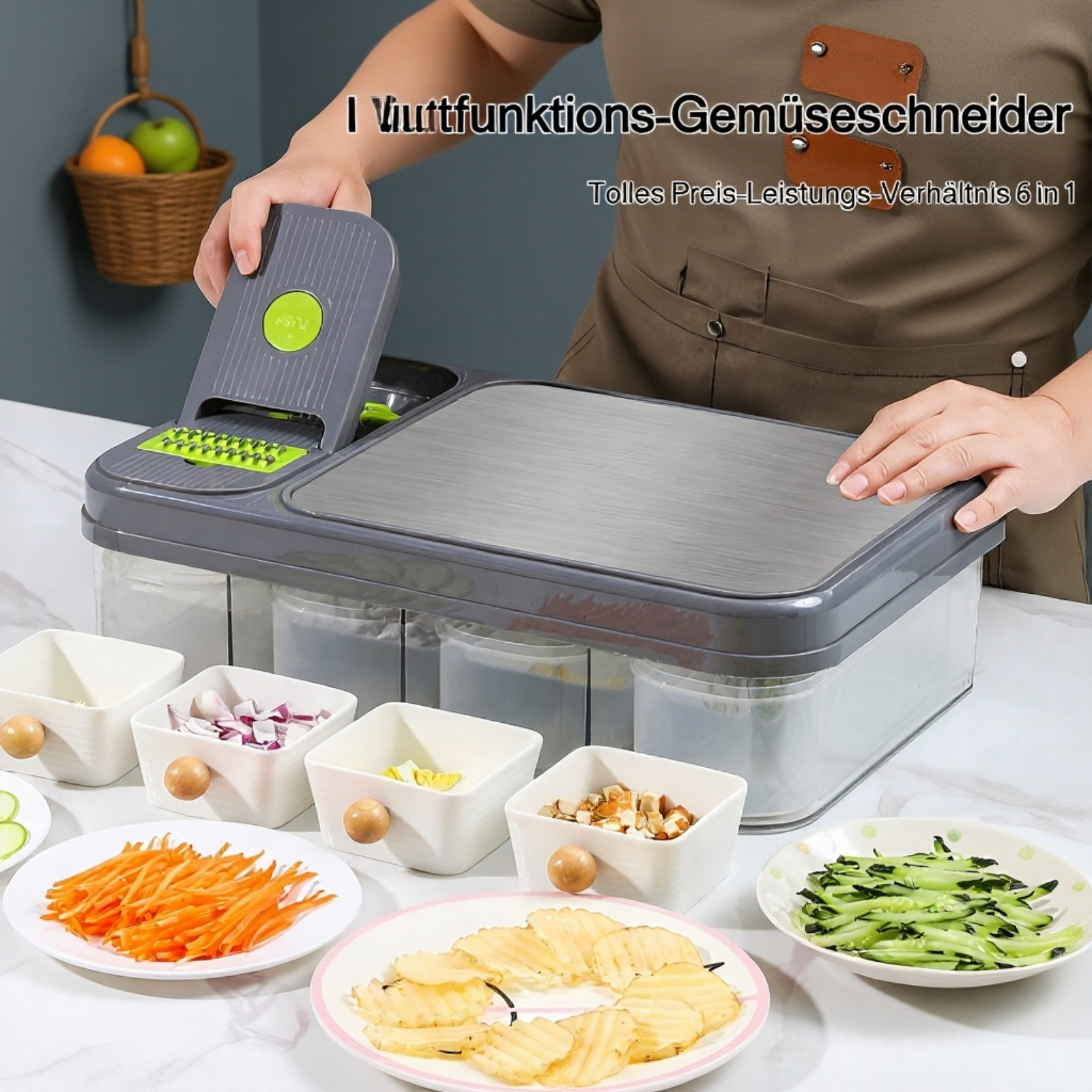 Multifunktionaler Gemüseschneider mit Fingerschutz und Haushalts-Schneidegerät