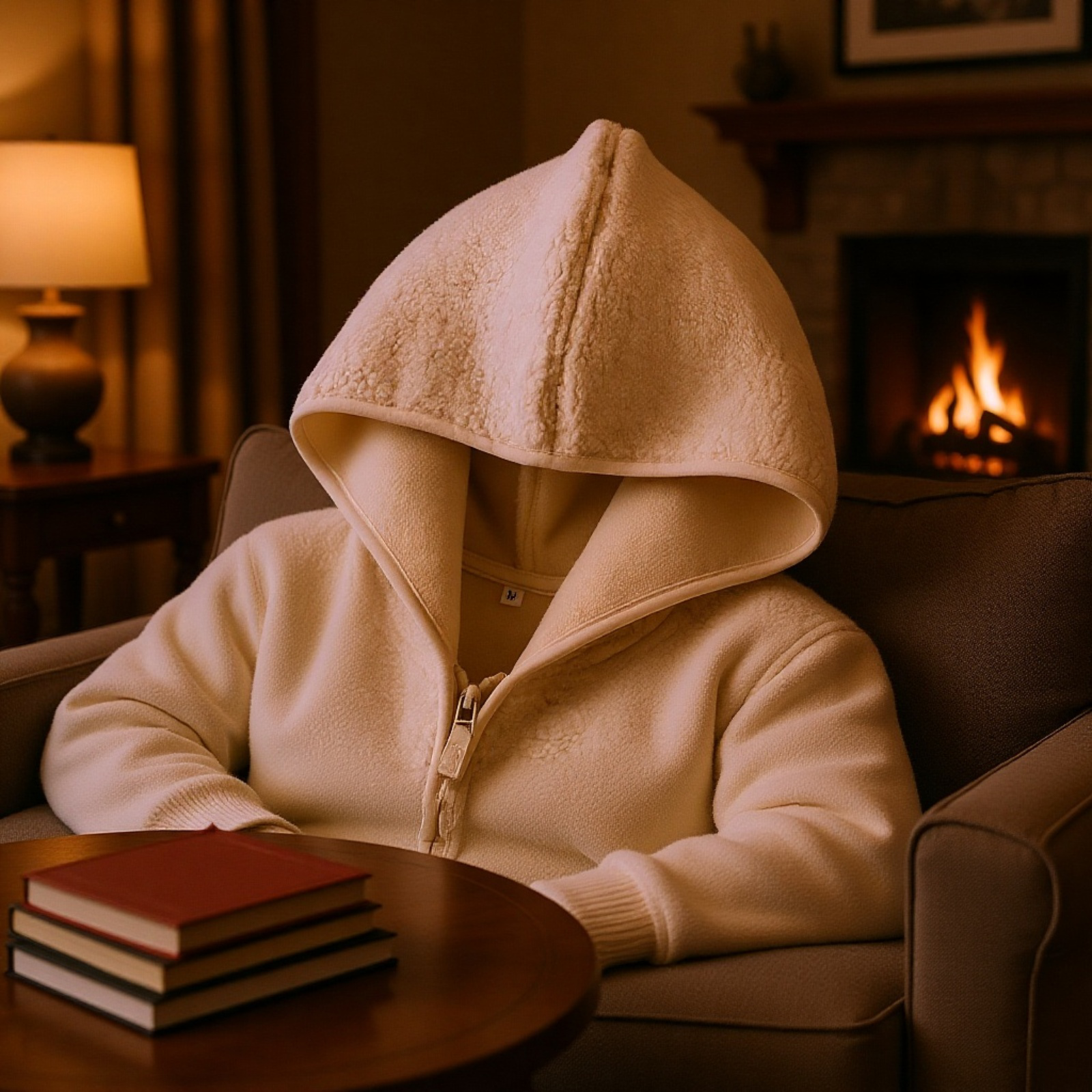 やさしいミルキーホワイト厚手フリース保温フード付きパーカー（秋冬用・女性用）