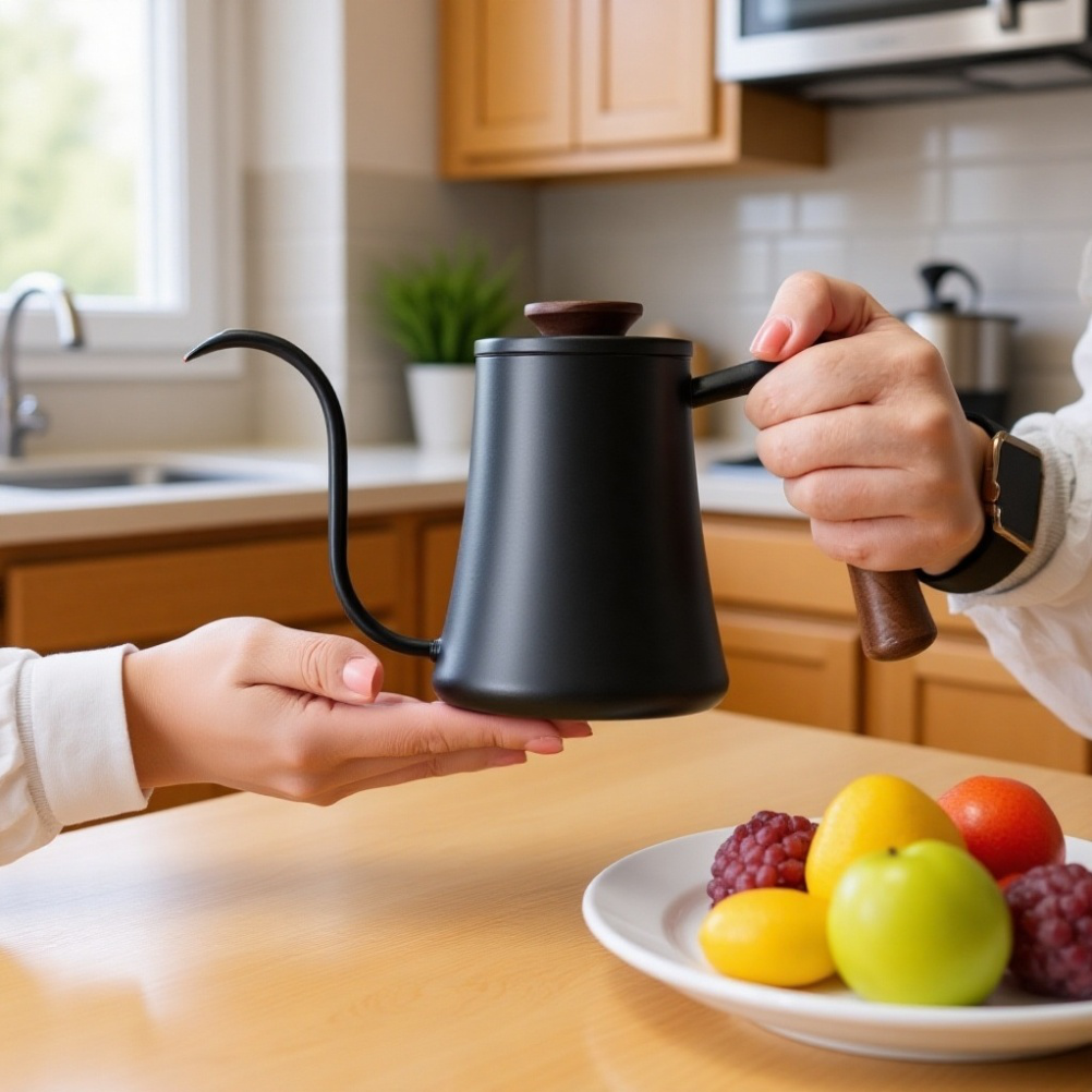 Detailansicht des Schwanenhalsauslaufs der Kaffeekanne