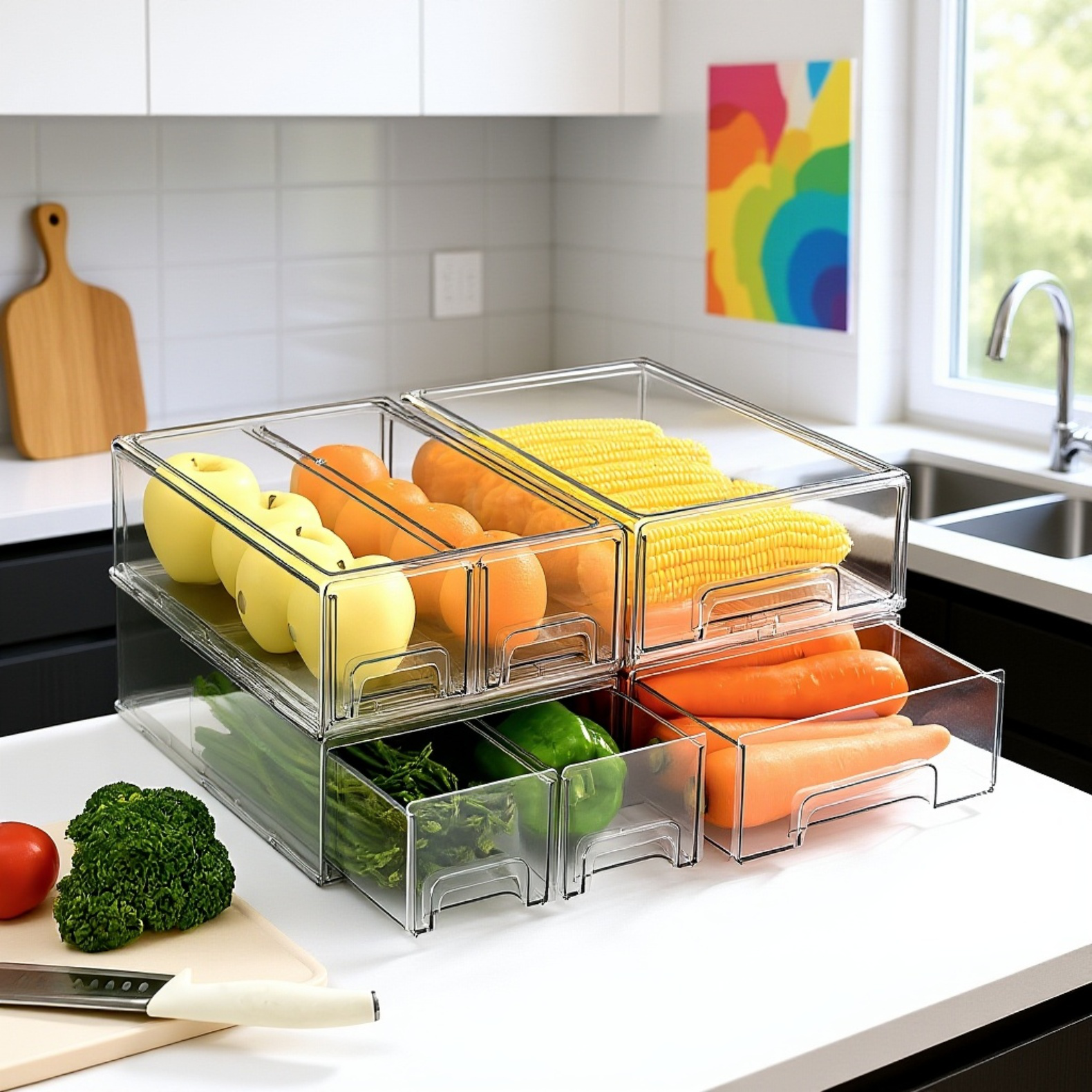 Clear vegetable storage container with sliding design