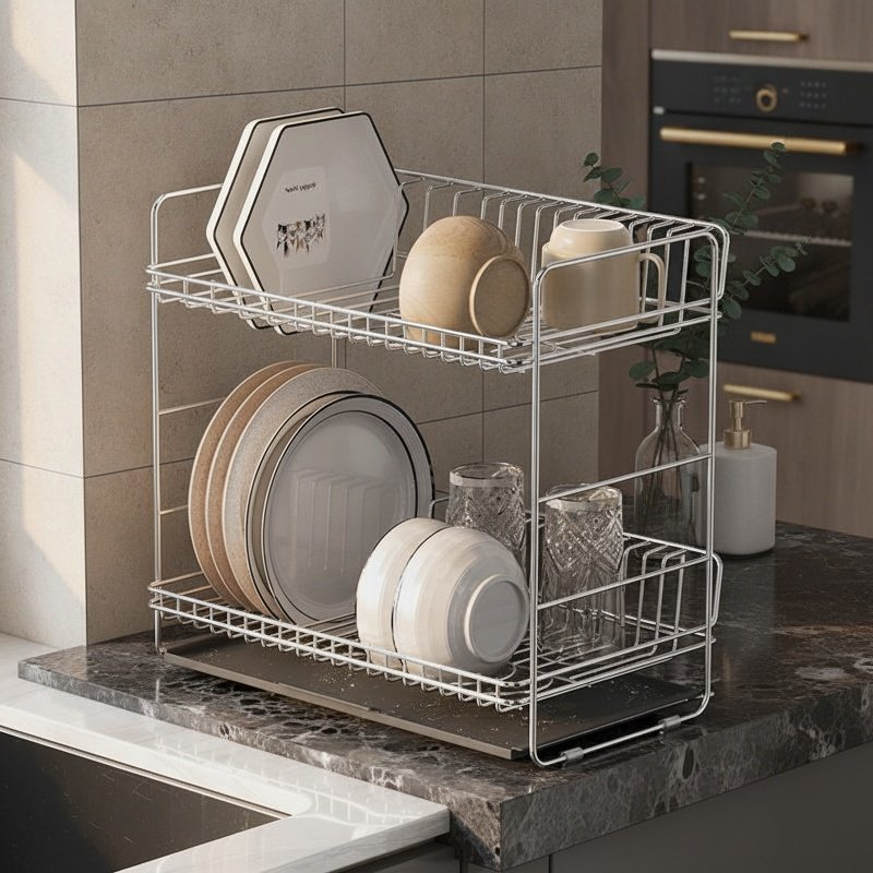 304 stainless steel double layer kitchen drain rack closeup