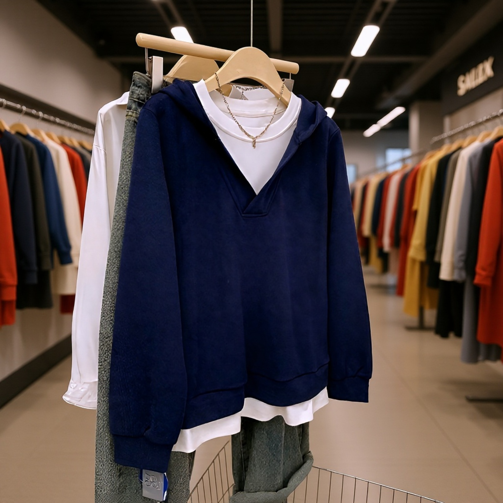 大きいサイズ対応配色トップス着用イメージ