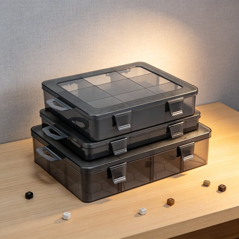 Caja de almacenamiento con rejillas para componentes y accesorios electrónicos