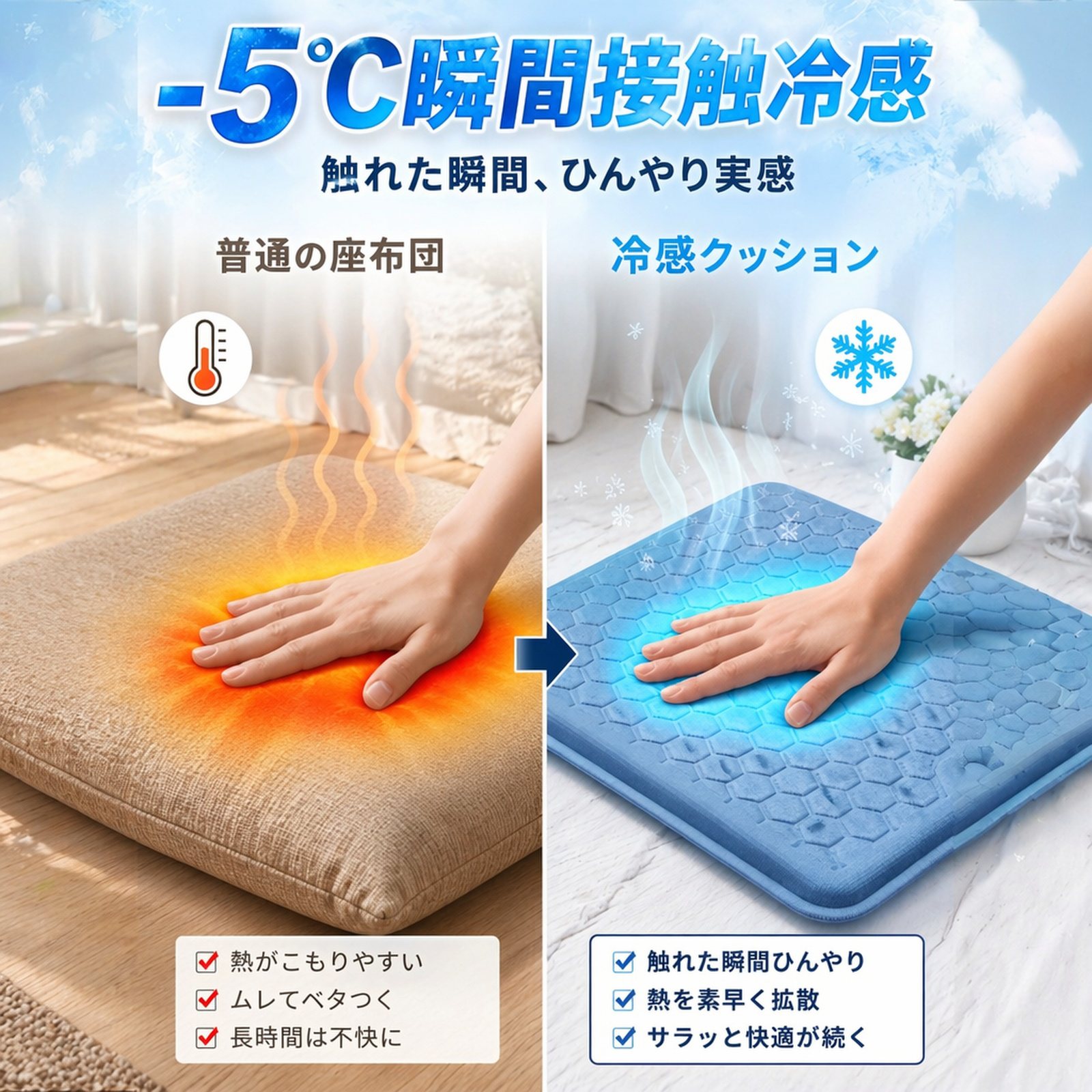 通気性に優れた冷却ジェルシートクッション