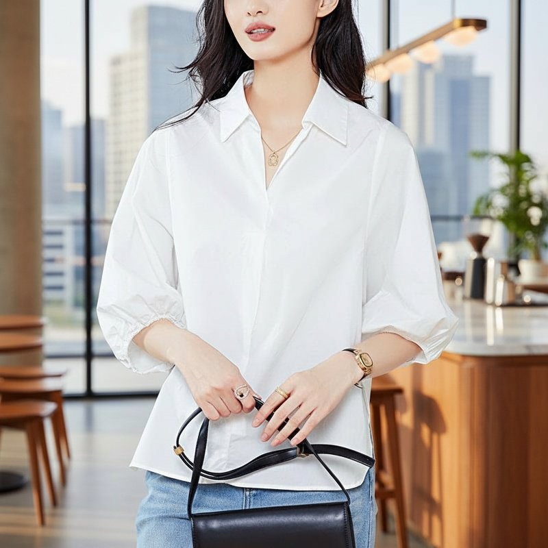 여성 칠부 옆트임 블라우스 봄여름 캐주얼 코디