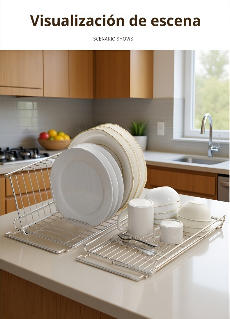 Escurridor de platos moderno para organización de cocina