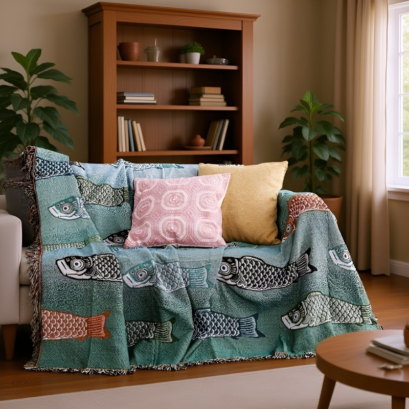 소파타올 비단잉어 풀커버 카펫 방진 장식 소파카펫 패턴 식탁보 소파타올 소파카펫 비단잉어 카펫