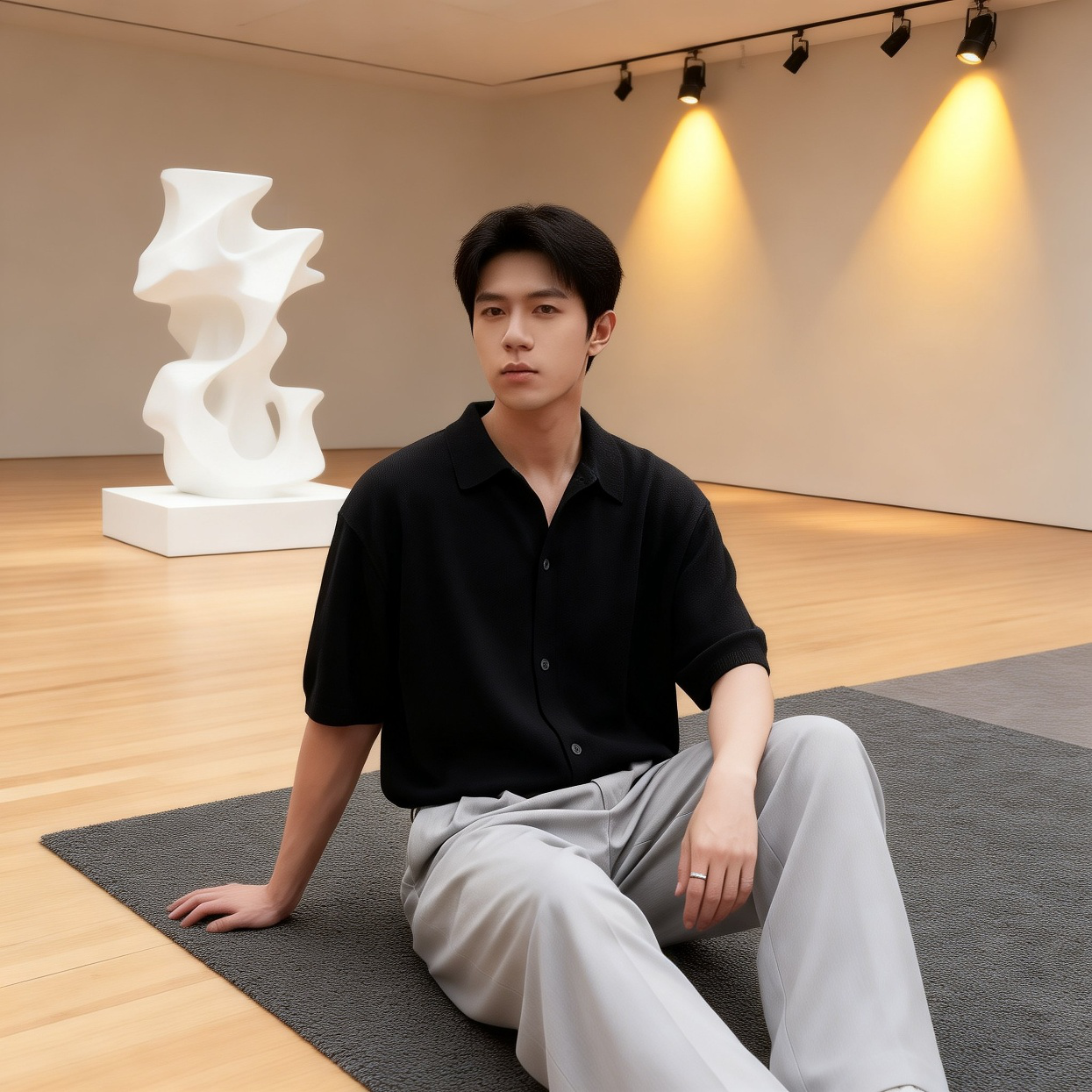 春夏リゾート風ニットシャツ着用イメージ