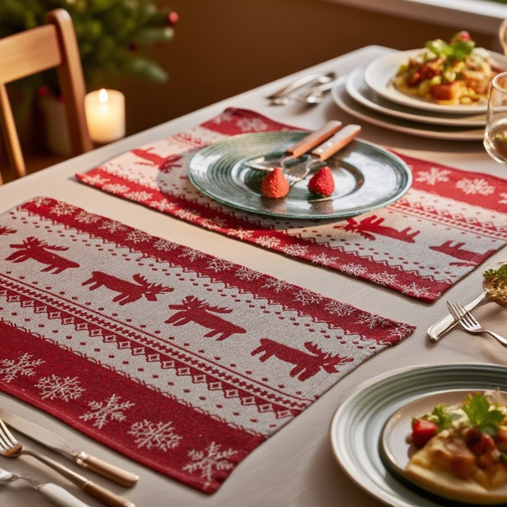 赤いジャカードのテーブル旗