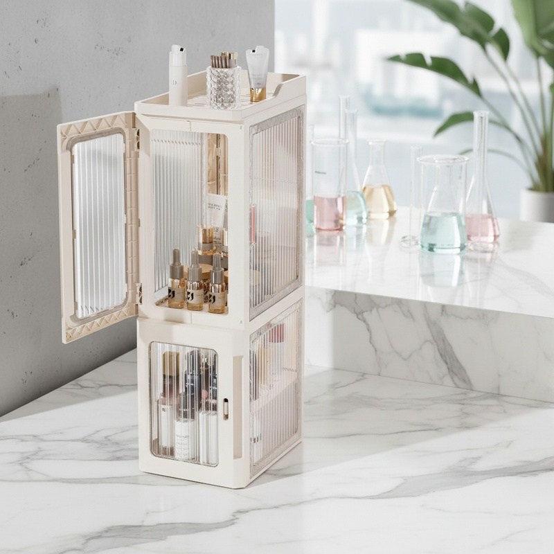 Étagère de rangement mobile pour salle de bain, ouverture et fermeture