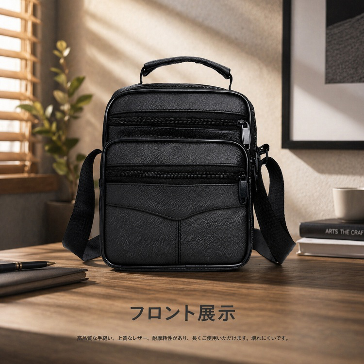 高級感あるメンズビジネスショルダーバッグの正面画像