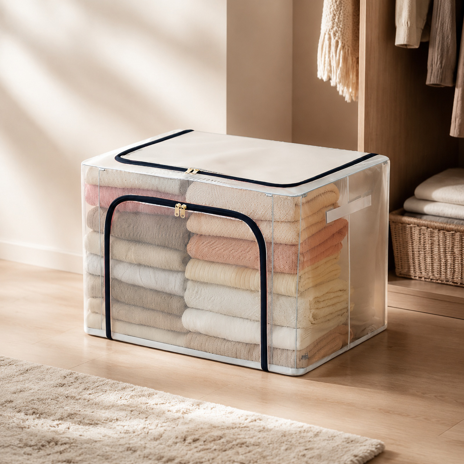 Extra Thick Transparent Storage Box for Clothes, Foldable Flip-Top, Large Capacity